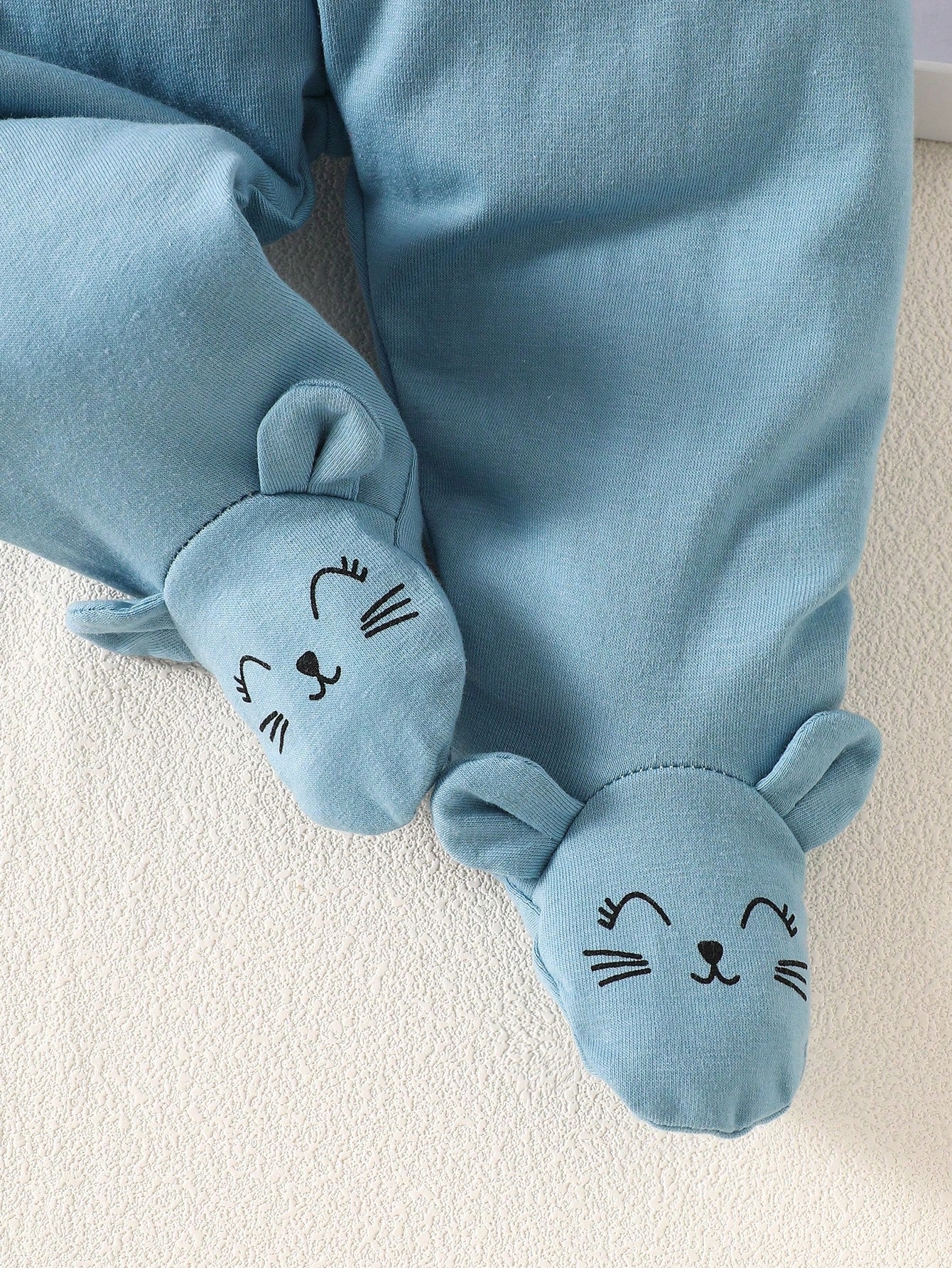 3pcs Newborn Baby Cat Face Print Long Sleeve Romper Pants And Hat Beige Autumn Cotton Outfit Neutral