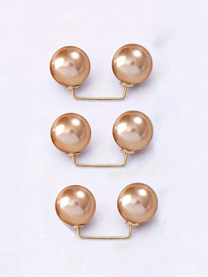 3pcs Pearl Brooch Pins For Clothing, Anti-Slip Pin For Dress Waist Cinching, Collar Adjusting, Scarf Securing, Fashion Accessories, 0.43in Faux Pearl Button
