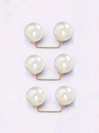 3pcs Pearl Brooch Pins For Clothing, Anti-Slip Pin For Dress Waist Cinching, Collar Adjusting, Scarf Securing, Fashion Accessories, 0.43in Faux Pearl Button