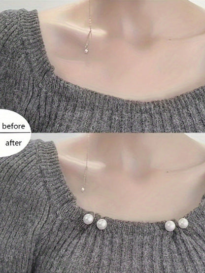 3pcs Pearl Brooch Pins For Clothing, Anti-Slip Pin For Dress Waist Cinching, Collar Adjusting, Scarf Securing, Fashion Accessories, 0.43in Faux Pearl Button