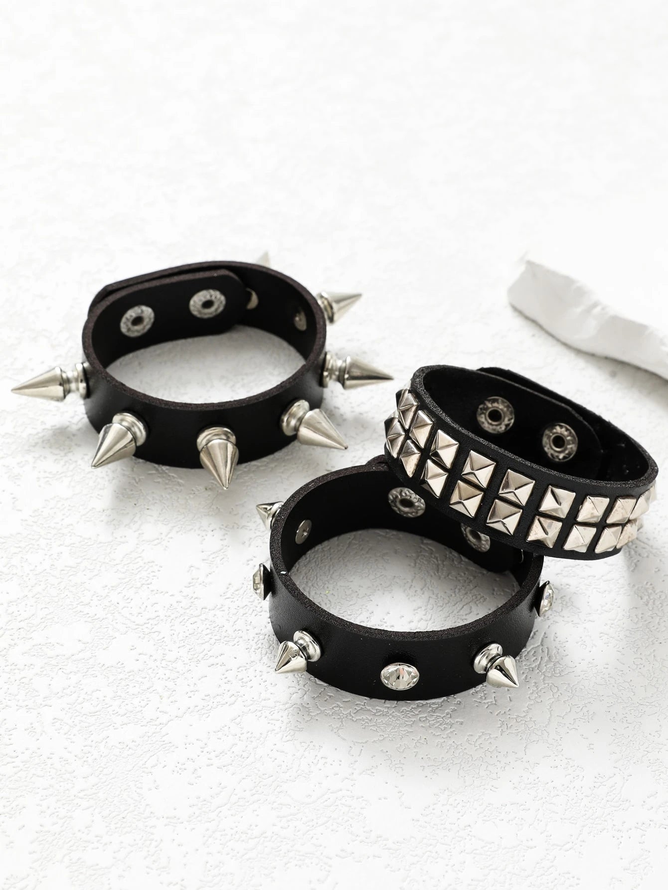 3pcs Personalized Simple Punk Dark Rock Style Men's Pu Leather Bracelet, Couple Bracelet, Student Bracelet