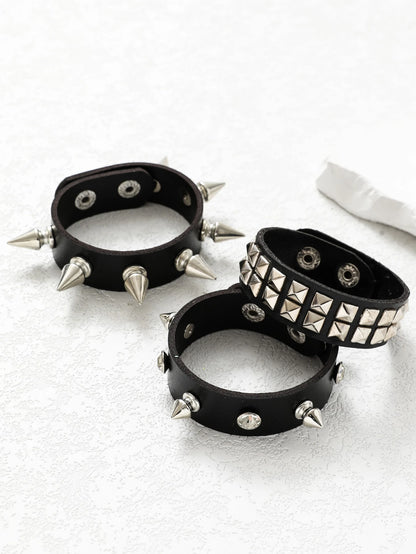 3pcs Personalized Simple Punk Dark Rock Style Men's Pu Leather Bracelet, Couple Bracelet, Student Bracelet