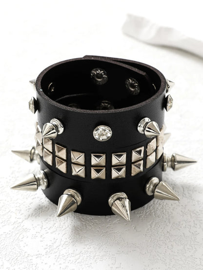 3pcs Personalized Simple Punk Dark Rock Style Men's Pu Leather Bracelet, Couple Bracelet, Student Bracelet