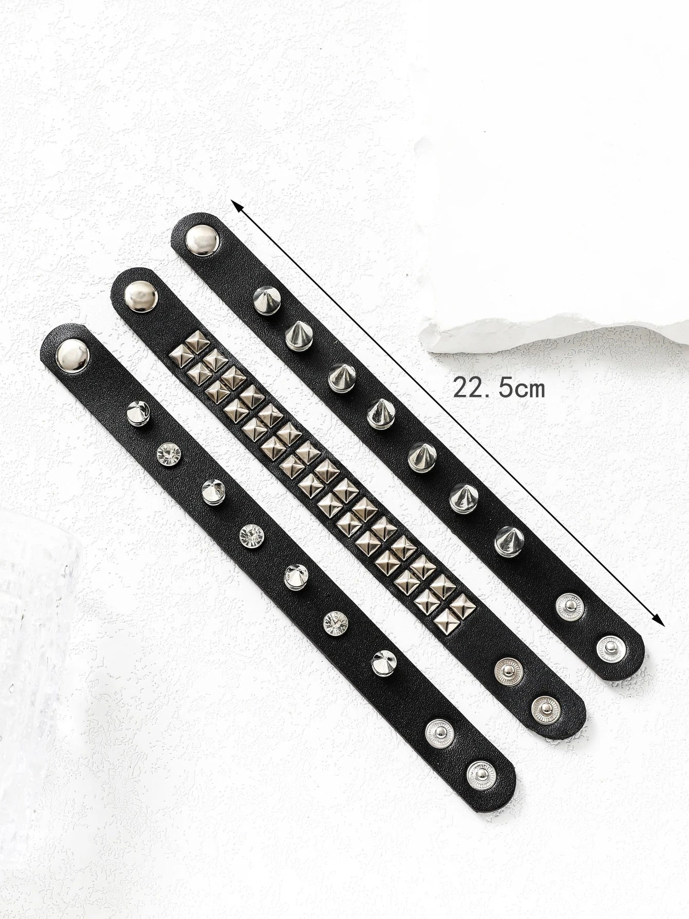 3pcs Personalized Simple Punk Dark Rock Style Men's Pu Leather Bracelet, Couple Bracelet, Student Bracelet