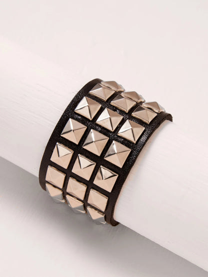 3pcs Personalized Simple Punk Dark Rock Style Men's Pu Leather Bracelet, Couple Bracelet, Student Bracelet