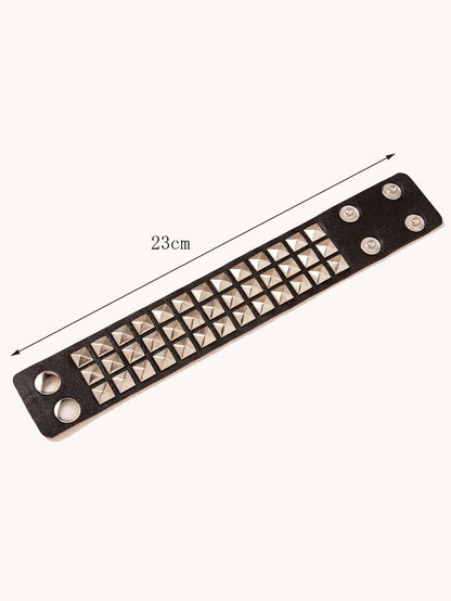 3pcs Personalized Simple Punk Dark Rock Style Men's Pu Leather Bracelet, Couple Bracelet, Student Bracelet