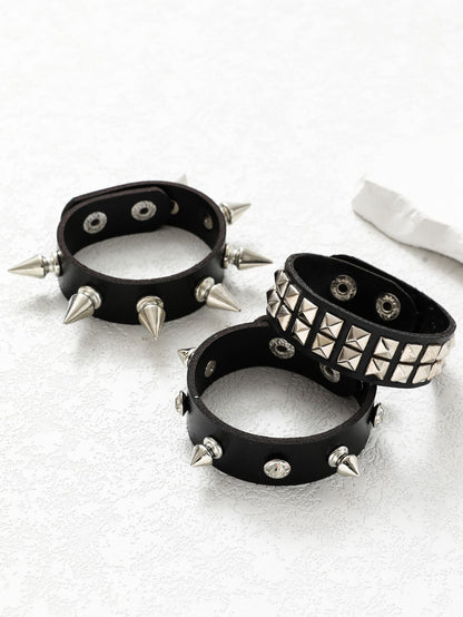 3pcs Personalized Simple Punk Dark Rock Style Men's Pu Leather Bracelet, Couple Bracelet, Student Bracelet