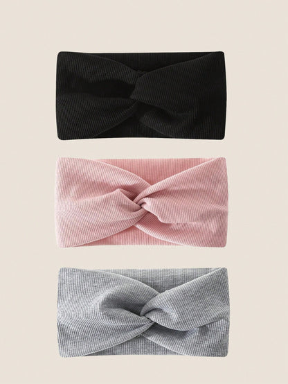 3pcs Plain Simple Criss-Cross Headbands For Girls, Casual Daily Wear, Back To School