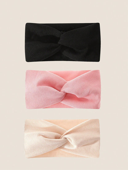 3pcs Plain Simple Criss-Cross Headbands For Girls, Casual Daily Wear, Back To School