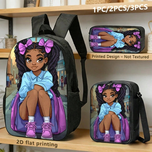 3pcs Polyester Backpack Set Cute Cartoon Fashion Girl Graphic Includes Durable Large-Capacity Bookpack & Insulated Lunch Bag & Multi-Functional Pencil Case Adjustable Straps And Zipper Compartments Fo
