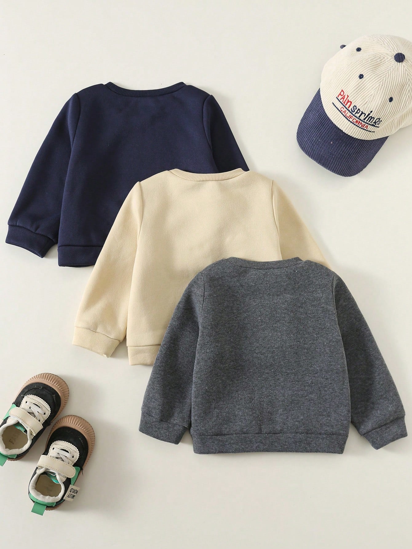 3pcs/Set Baby Boy Sweatshirts,Navy Blue,Summer,Casual Thickened Fleece Solid Color Dinosaur Print Crew Neck Long Sleeve,Comfortable Daily Wear,Autumn