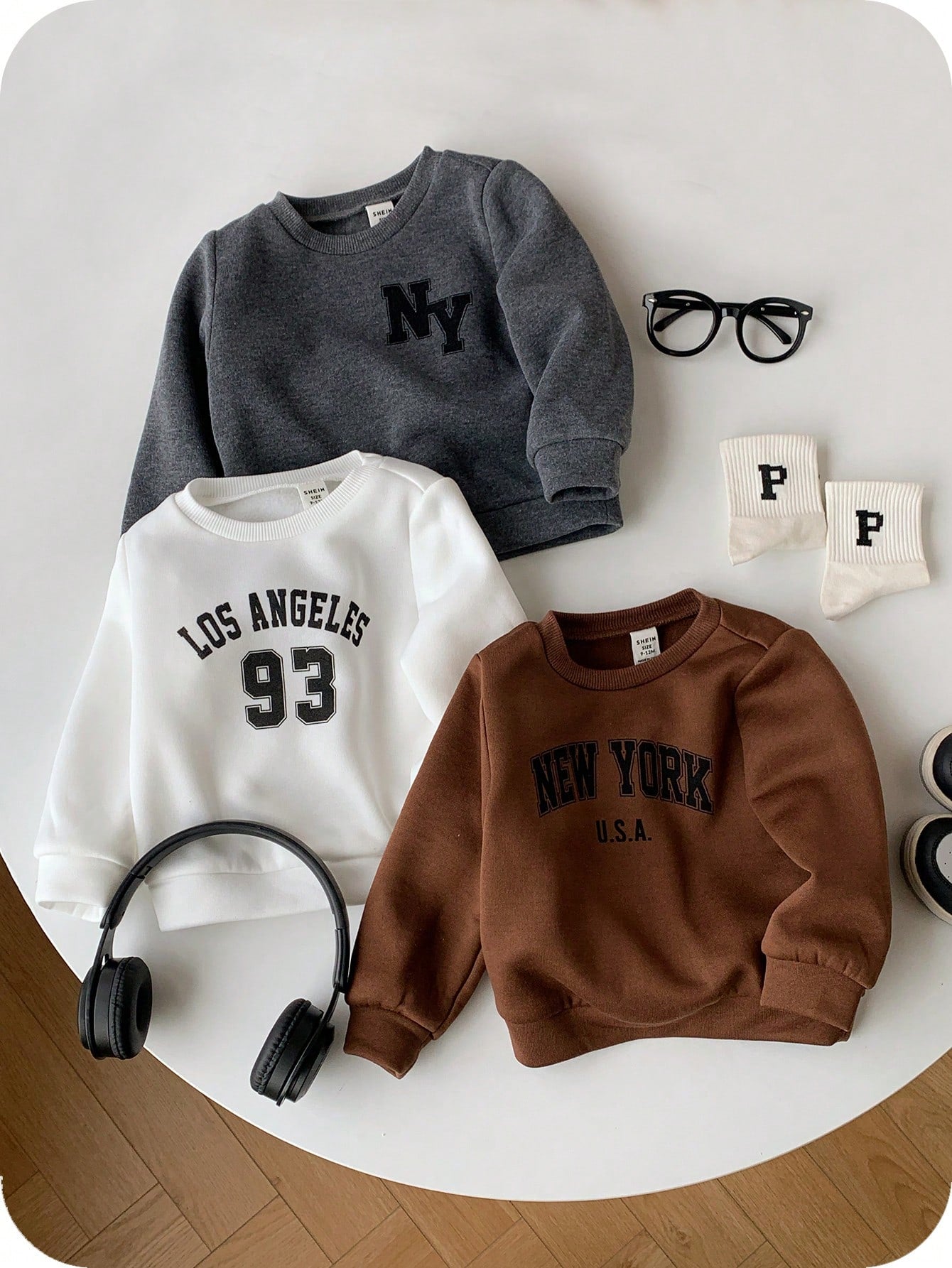 3pcs/Set Baby Boy Sweatshirts,Navy Blue,Summer,Casual Thickened Fleece Solid Color Dinosaur Print Crew Neck Long Sleeve,Comfortable Daily Wear,Autumn