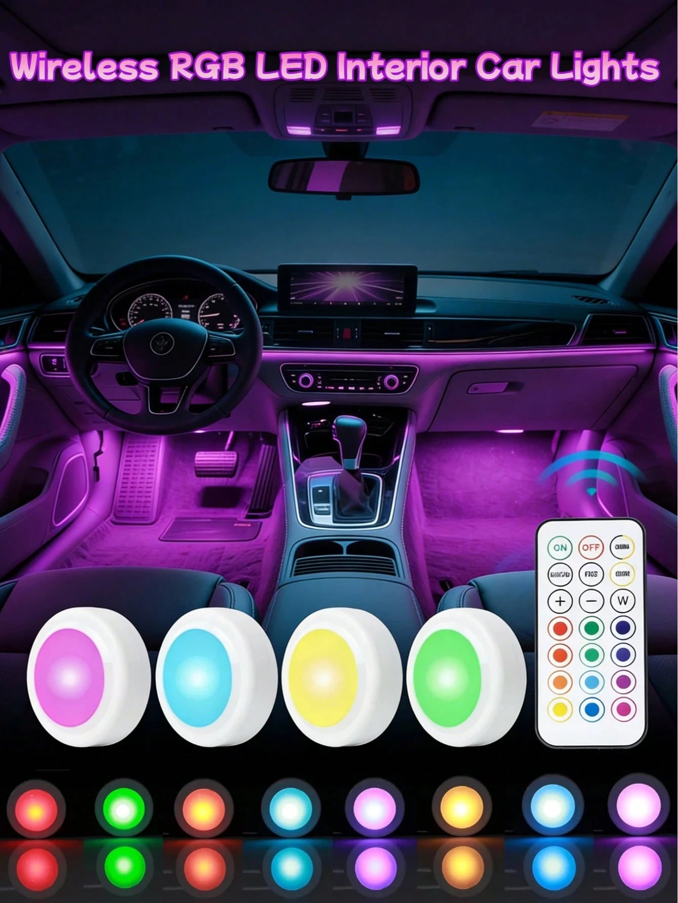 3pcs/Set Car RGB Remote Control Foot Lights, High Brightness Multi-Mode Atmosphere Lights, 13 Colors Interior LED Lights, Car Night Lights, Suitable For Vehicle And Home Decoration, Touch-Sensitive At