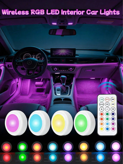 3pcs/Set Car RGB Remote Control Foot Lights, High Brightness Multi-Mode Atmosphere Lights, 13 Colors Interior LED Lights, Car Night Lights, Suitable For Vehicle And Home Decoration, Touch-Sensitive At