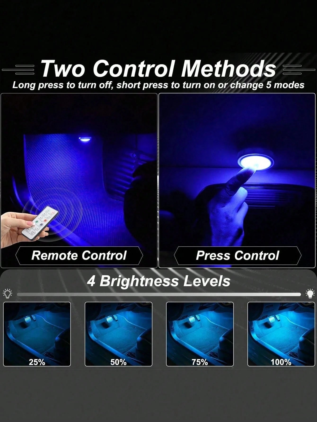 3pcs/Set Car RGB Remote Control Foot Lights, High Brightness Multi-Mode Atmosphere Lights, 13 Colors Interior LED Lights, Car Night Lights, Suitable For Vehicle And Home Decoration, Touch-Sensitive At