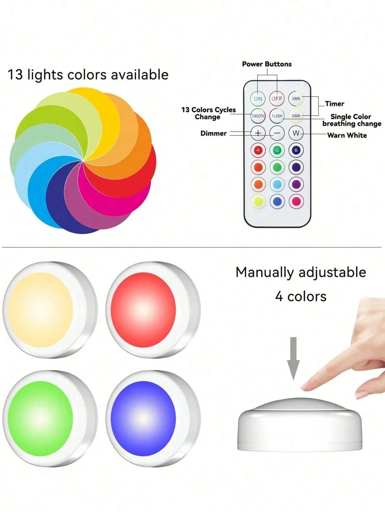 3pcs/Set Car RGB Remote Control Foot Lights, High Brightness Multi-Mode Atmosphere Lights, 13 Colors Interior LED Lights, Car Night Lights, Suitable For Vehicle And Home Decoration, Touch-Sensitive At