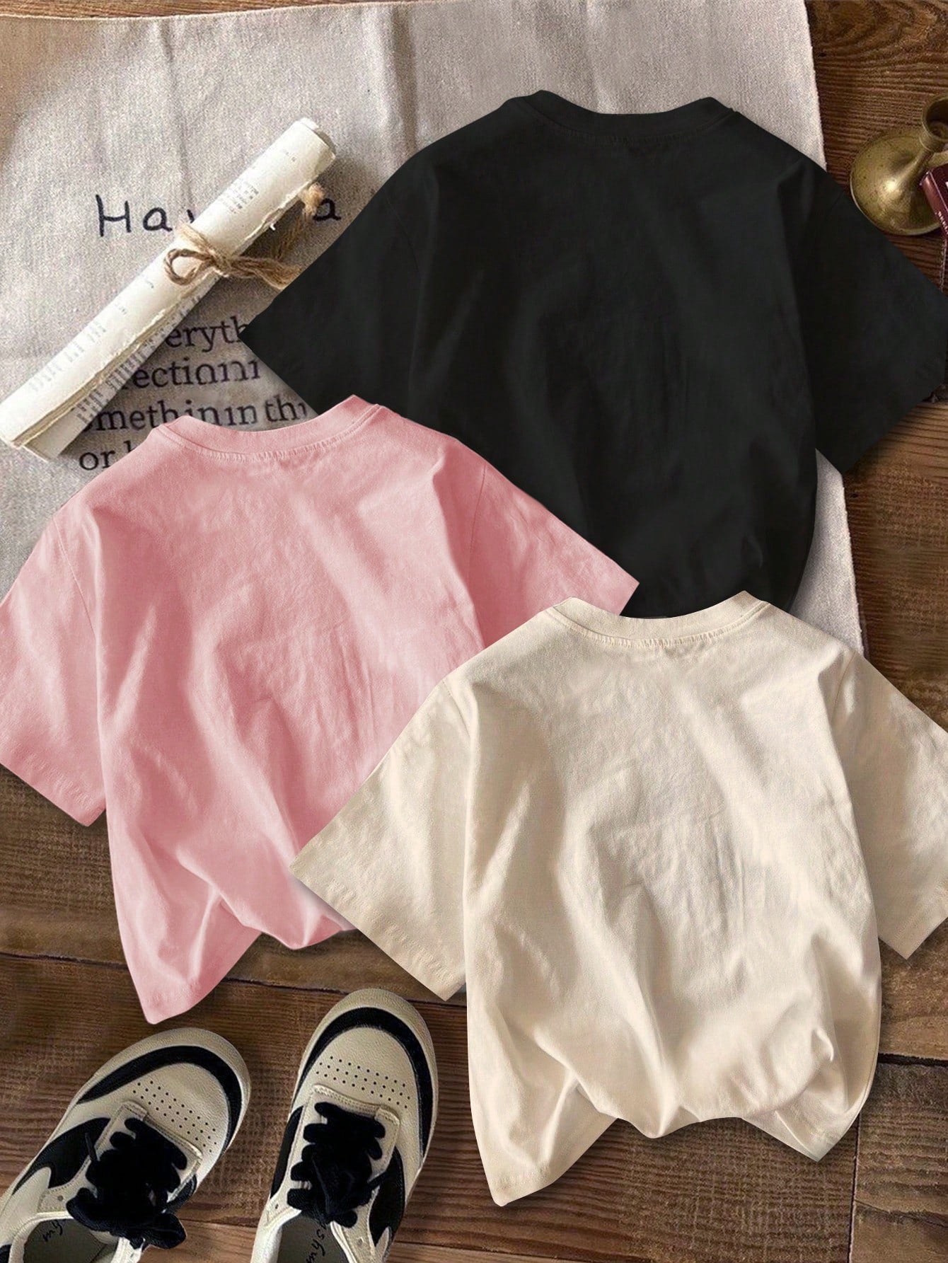 3pcs/Set Casual Minimalist Heart Print Round Neck Short Sleeve Cropped Tight Fit Women T-Shirts Graphic