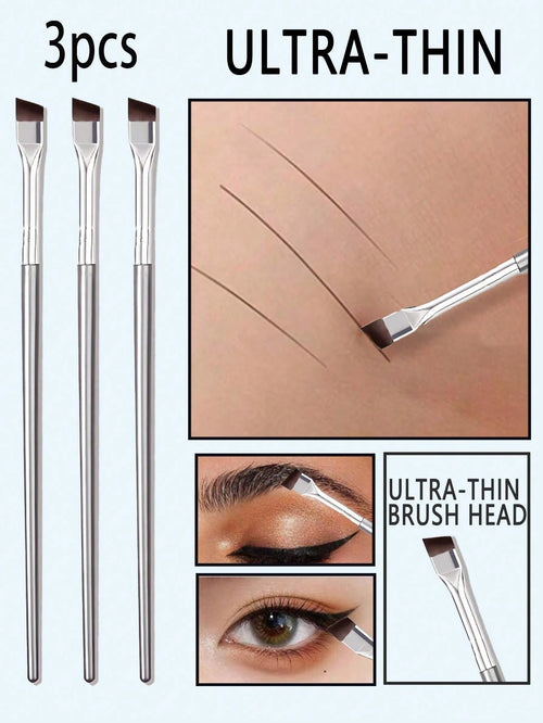 3pcs/Set Eyeliner Makeup Brush With Unique Blade-Shaped Ultra Fine Slant Flat Eyebrow Brush, Suitable For Beginners,Brush Set,Makeup Brush Kit,Make Up Brush Set,Make Up Set Complete,Makeup Brush Set,C