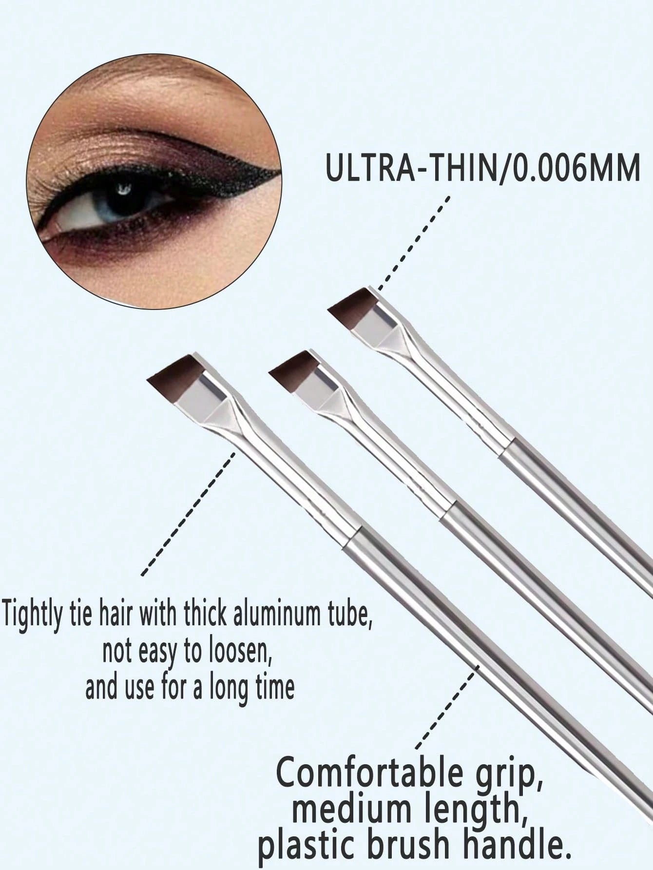 3pcs/Set Eyeliner Makeup Brush With Unique Blade-Shaped Ultra Fine Slant Flat Eyebrow Brush, Suitable For Beginners,Brush Set,Makeup Brush Kit,Make Up Brush Set,Make Up Set Complete,Makeup Brush Set,C