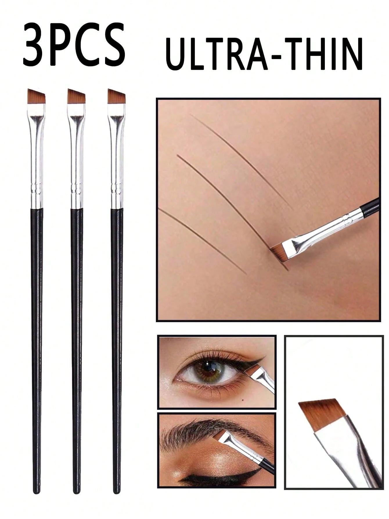 3pcs/Set Eyeliner Makeup Brush With Unique Blade-Shaped Ultra Fine Slant Flat Eyebrow Brush, Suitable For Beginners,Brush Set,Makeup Brush Kit,Make Up Brush Set,Make Up Set Complete,Makeup Brush Set,C