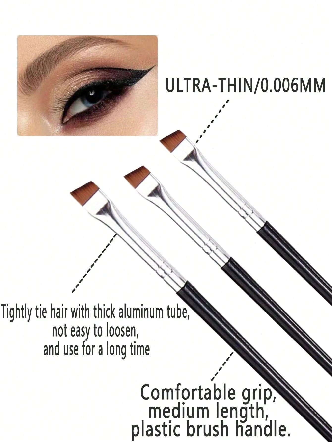 3pcs/Set Eyeliner Makeup Brush With Unique Blade-Shaped Ultra Fine Slant Flat Eyebrow Brush, Suitable For Beginners,Brush Set,Makeup Brush Kit,Make Up Brush Set,Make Up Set Complete,Makeup Brush Set,C