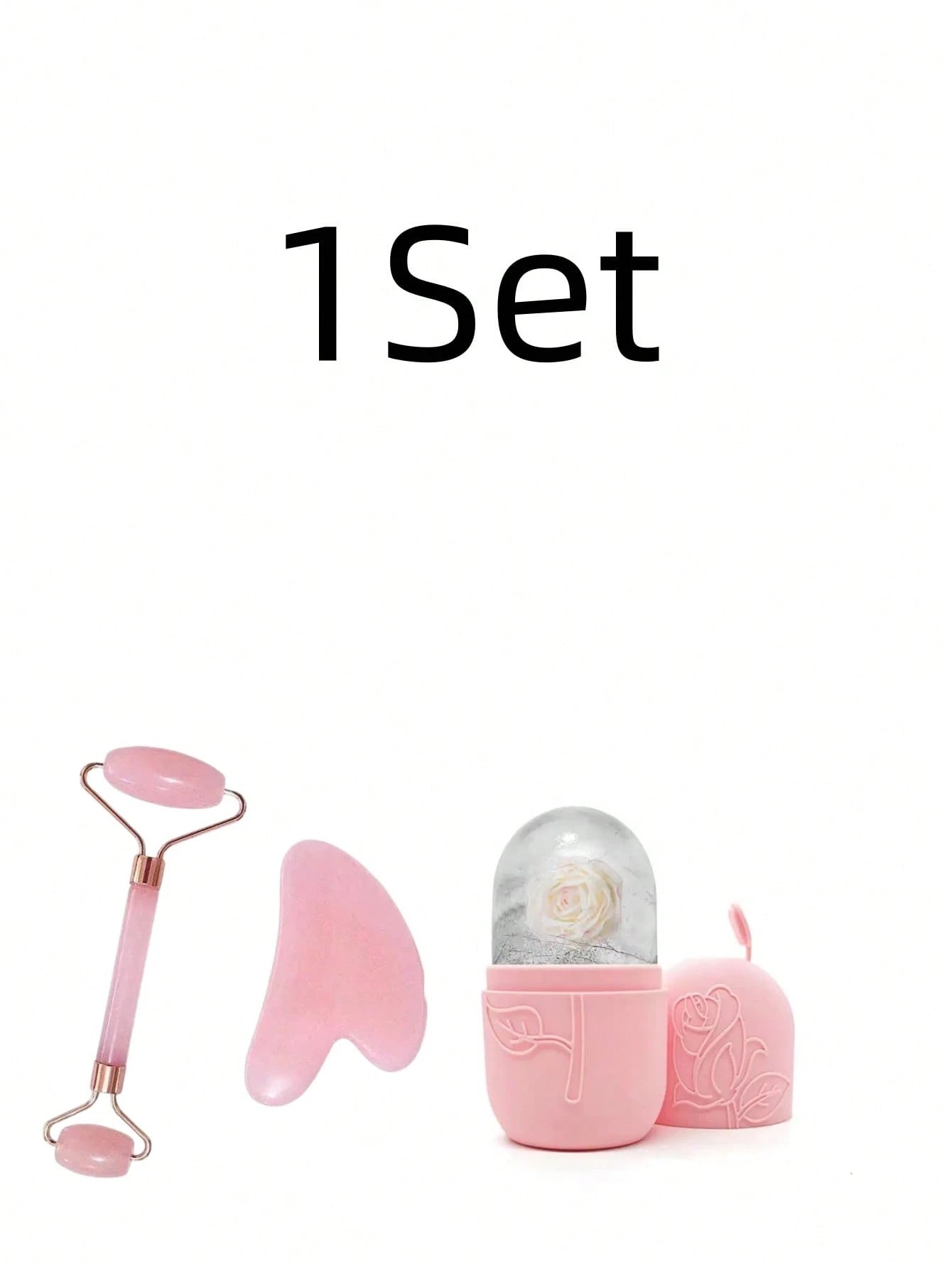 3pcs/Set Facial Gua Sha Massage Ice Mask Tool Roller Body Scraping Board Pink Tool Set Body Clearing Facial Beauty Lifting Massage