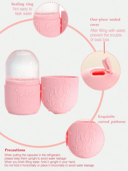 3pcs/Set Facial Massage Scraping Beauty Tool Kit- Face Roller, Massage Stick, Ice Gel Pack, Pink Body Meridian Massage Cupping Tool Set,Beauty,Skin Care Products,Spa,Self Care,Skin Care Tools,Face Ca