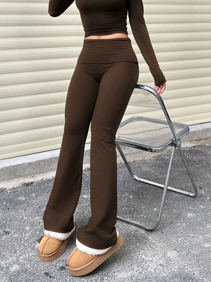 3pcs/Set Trouser Style Yoga Pants For Women Elastic Waist Gym Workout Flare Leggings Casual High Waisted Bootcut Yoga Pants, Athleisure