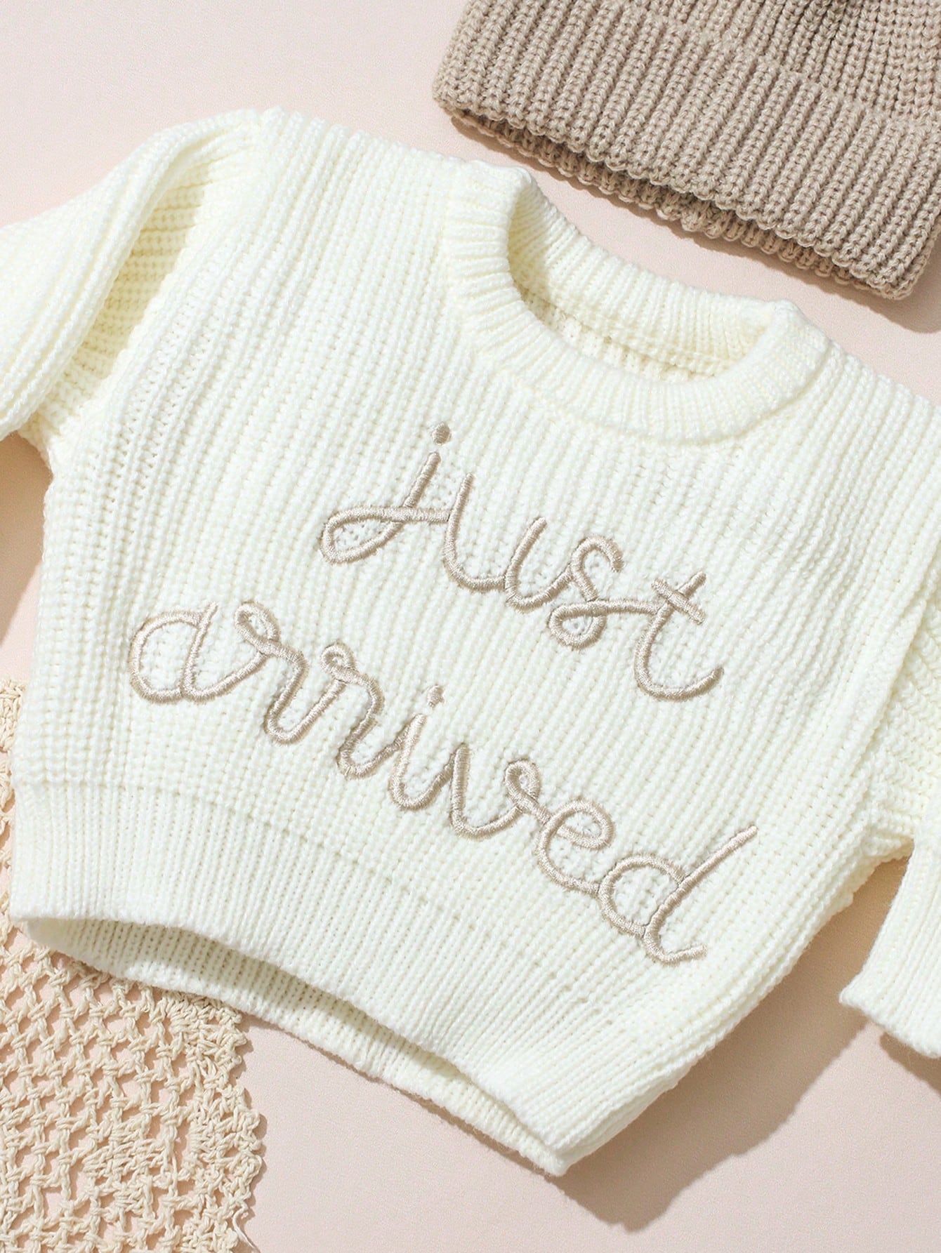 3Pcs Set White Autumn Baby Hospital Arrival Announcement Outfit Graphic Knitted Tops And Pants With Hat Newborn Photo Shoot Props Family Matching