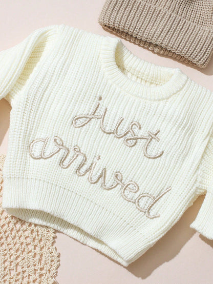 3Pcs Set White Autumn Baby Hospital Arrival Announcement Outfit Graphic Knitted Tops And Pants With Hat Newborn Photo Shoot Props Family Matching