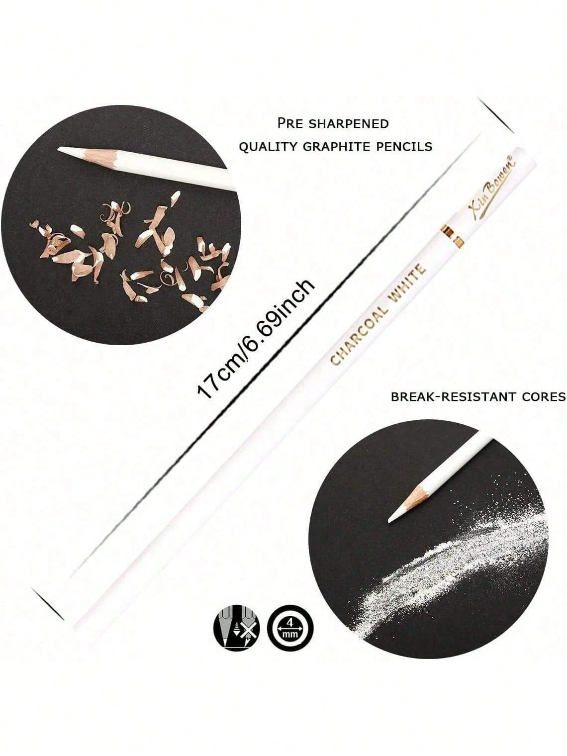 3Pcs/Set White Sketch Charcoal Pencils, Professional Sketch Highlight White Charcoal Wooden Pencils For Artist Drawing, Sketching, Blending,Back To School,School Supplies