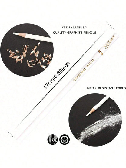 3Pcs/Set White Sketch Charcoal Pencils, Professional Sketch Highlight White Charcoal Wooden Pencils For Artist Drawing, Sketching, Blending,Back To School,School Supplies
