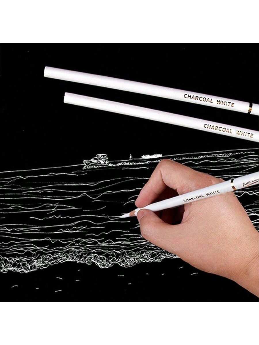 3Pcs/Set White Sketch Charcoal Pencils, Professional Sketch Highlight White Charcoal Wooden Pencils For Artist Drawing, Sketching, Blending,Back To School,School Supplies