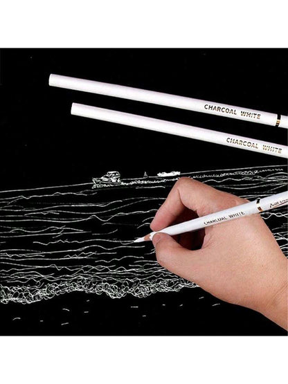 3Pcs/Set White Sketch Charcoal Pencils, Professional Sketch Highlight White Charcoal Wooden Pencils For Artist Drawing, Sketching, Blending,Back To School,School Supplies