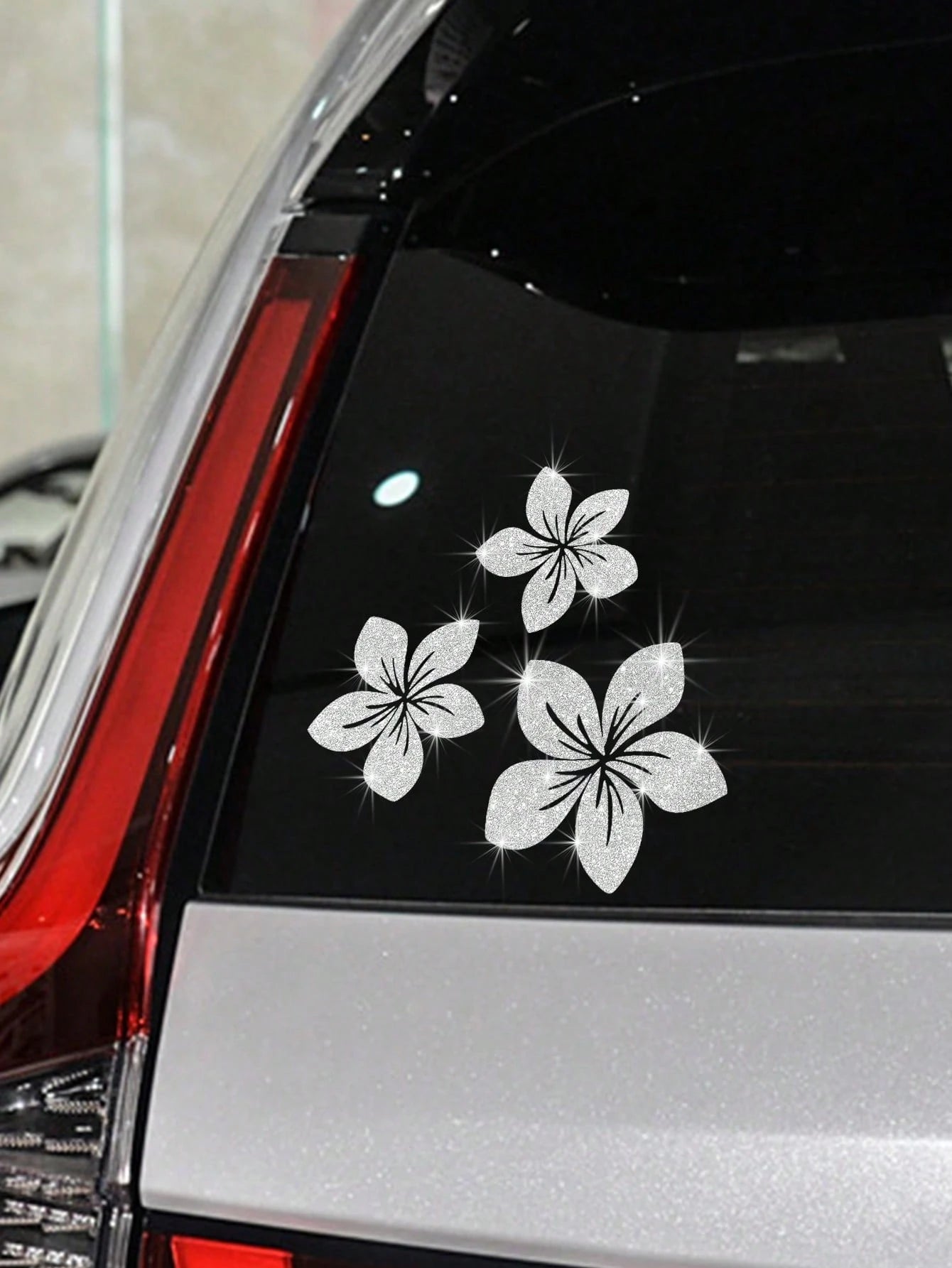 3pcs Shiny Floral Car Stickers- Reflective Vinyl Decals, Suitable For Car Body, Windows, Bumpers And Laptops