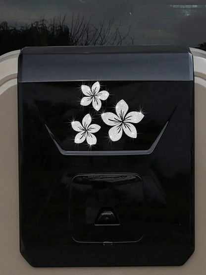 3pcs Shiny Floral Car Stickers- Reflective Vinyl Decals, Suitable For Car Body, Windows, Bumpers And Laptops