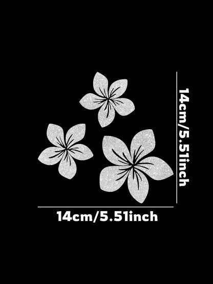 3pcs Shiny Floral Car Stickers- Reflective Vinyl Decals, Suitable For Car Body, Windows, Bumpers And Laptops