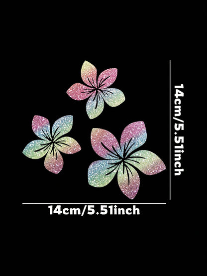 3pcs Shiny Floral Car Stickers- Reflective Vinyl Decals, Suitable For Car Body, Windows, Bumpers And Laptops