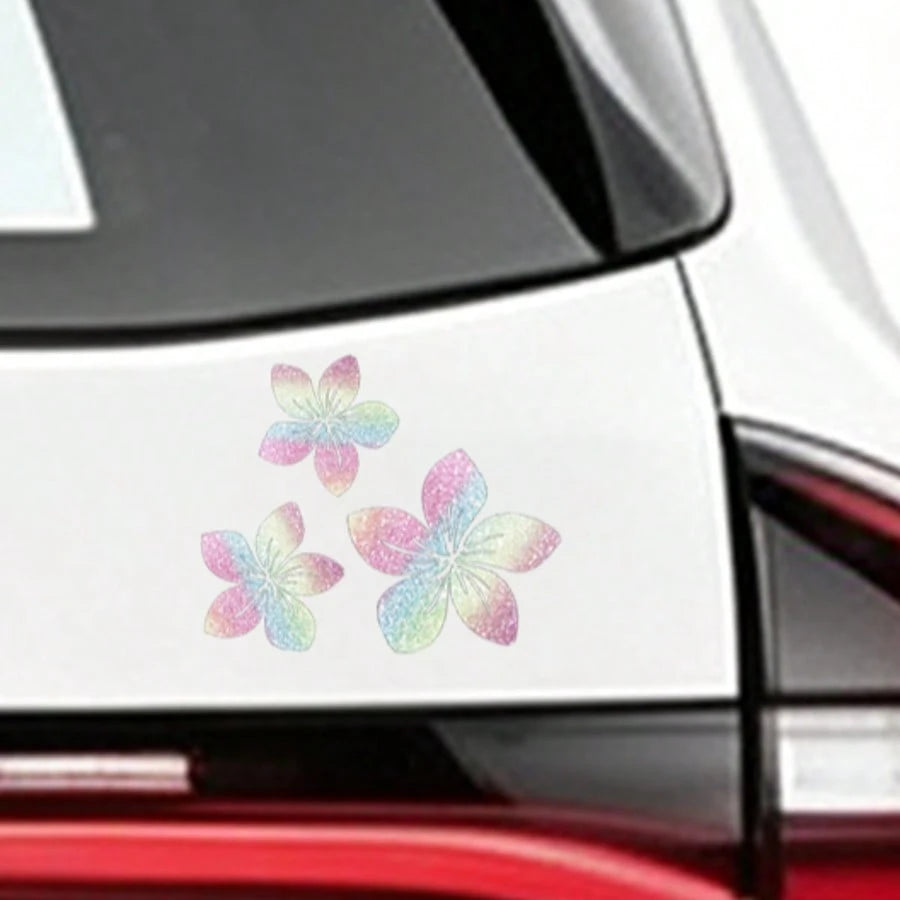3pcs Shiny Floral Car Stickers- Reflective Vinyl Decals, Suitable For Car Body, Windows, Bumpers And Laptops