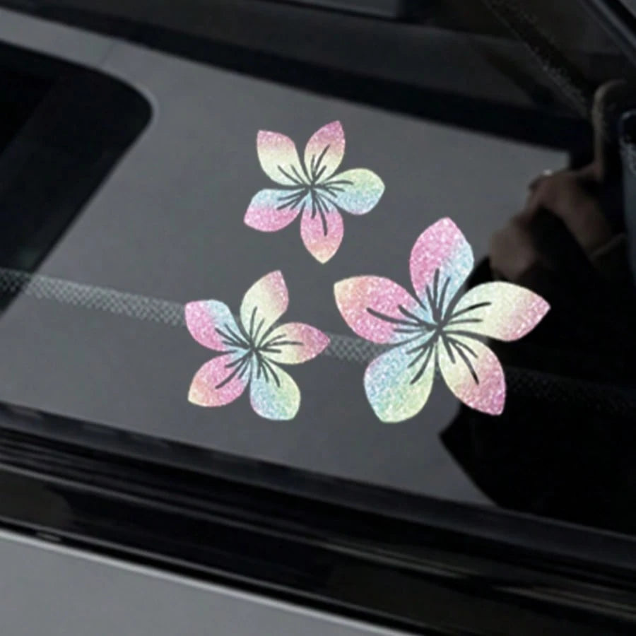 3pcs Shiny Floral Car Stickers- Reflective Vinyl Decals, Suitable For Car Body, Windows, Bumpers And Laptops