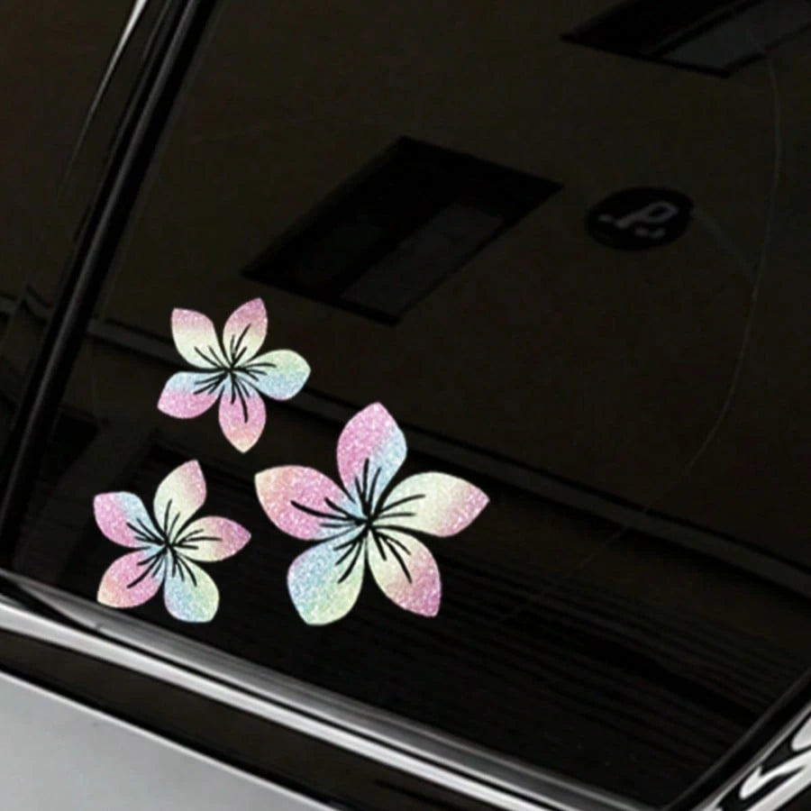 3pcs Shiny Floral Car Stickers- Reflective Vinyl Decals, Suitable For Car Body, Windows, Bumpers And Laptops