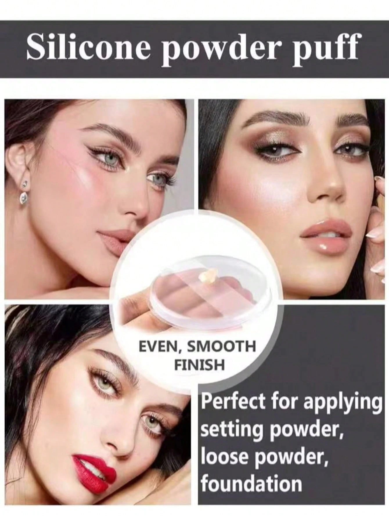 3pcs Transparent Jelly Powder Puff- Soft Foundation, Prevents Clumping. Ultra Soft Silicone Cushion. Silicone Makeup Tool. Fingertip Powder Puff Smooth Touch, Prevents Powder Clogging (2pcs/Pack)
