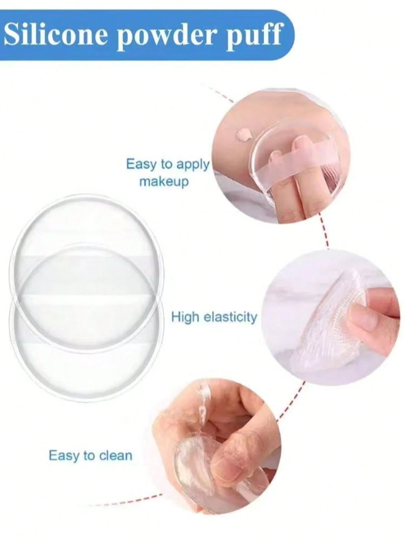 3pcs Transparent Jelly Powder Puff- Soft Foundation, Prevents Clumping. Ultra Soft Silicone Cushion. Silicone Makeup Tool. Fingertip Powder Puff Smooth Touch, Prevents Powder Clogging (2pcs/Pack)