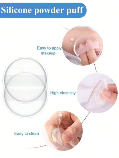 3pcs Transparent Jelly Powder Puff- Soft Foundation, Prevents Clumping. Ultra Soft Silicone Cushion. Silicone Makeup Tool. Fingertip Powder Puff Smooth Touch, Prevents Powder Clogging (2pcs/Pack)