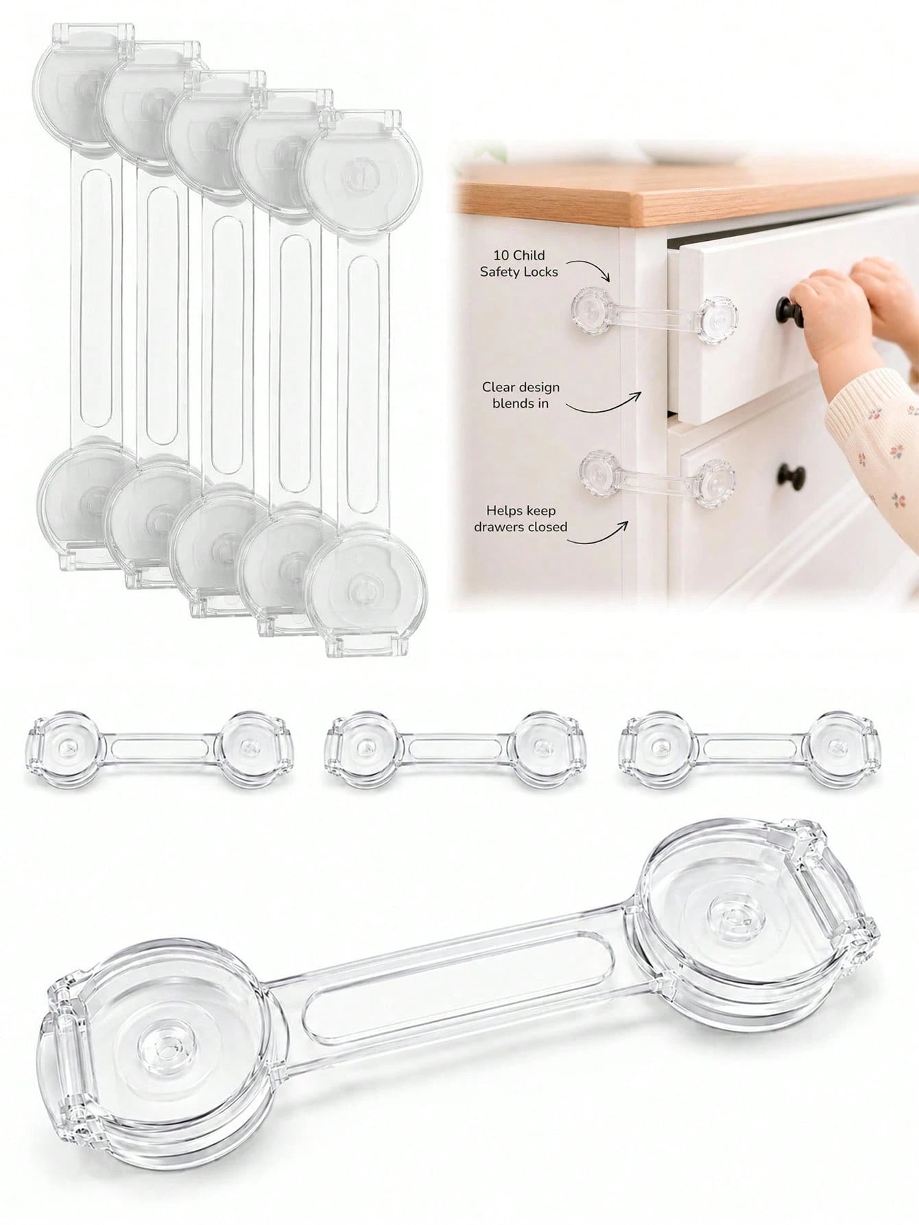 4/6/8/10/12/14/16PCS Child & Baby Safety Locks, Transparent Child Safety Cabinet Door Locks, Suitable For Refrigerator, Cabinet, Drawer, Toilet, Easy Installation Without Tools