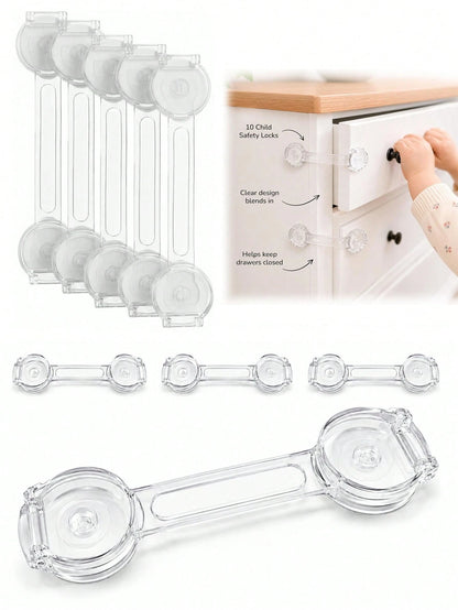 4/6/8/10/12/14/16PCS Child & Baby Safety Locks, Transparent Child Safety Cabinet Door Locks, Suitable For Refrigerator, Cabinet, Drawer, Toilet, Easy Installation Without Tools