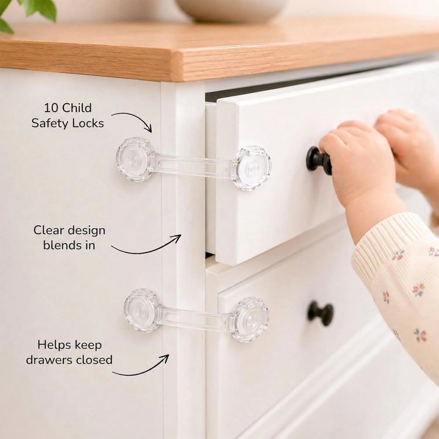 4/6/8/10/12/14/16PCS Child & Baby Safety Locks, Transparent Child Safety Cabinet Door Locks, Suitable For Refrigerator, Cabinet, Drawer, Toilet, Easy Installation Without Tools