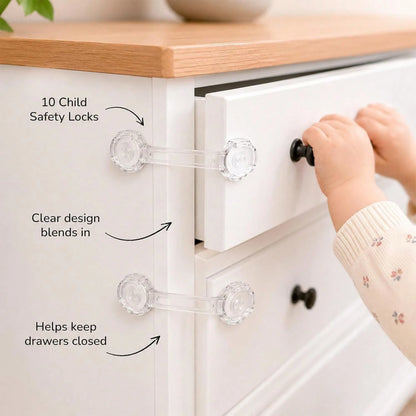 4/6/8/10/12/14/16PCS Child & Baby Safety Locks, Transparent Child Safety Cabinet Door Locks, Suitable For Refrigerator, Cabinet, Drawer, Toilet, Easy Installation Without Tools