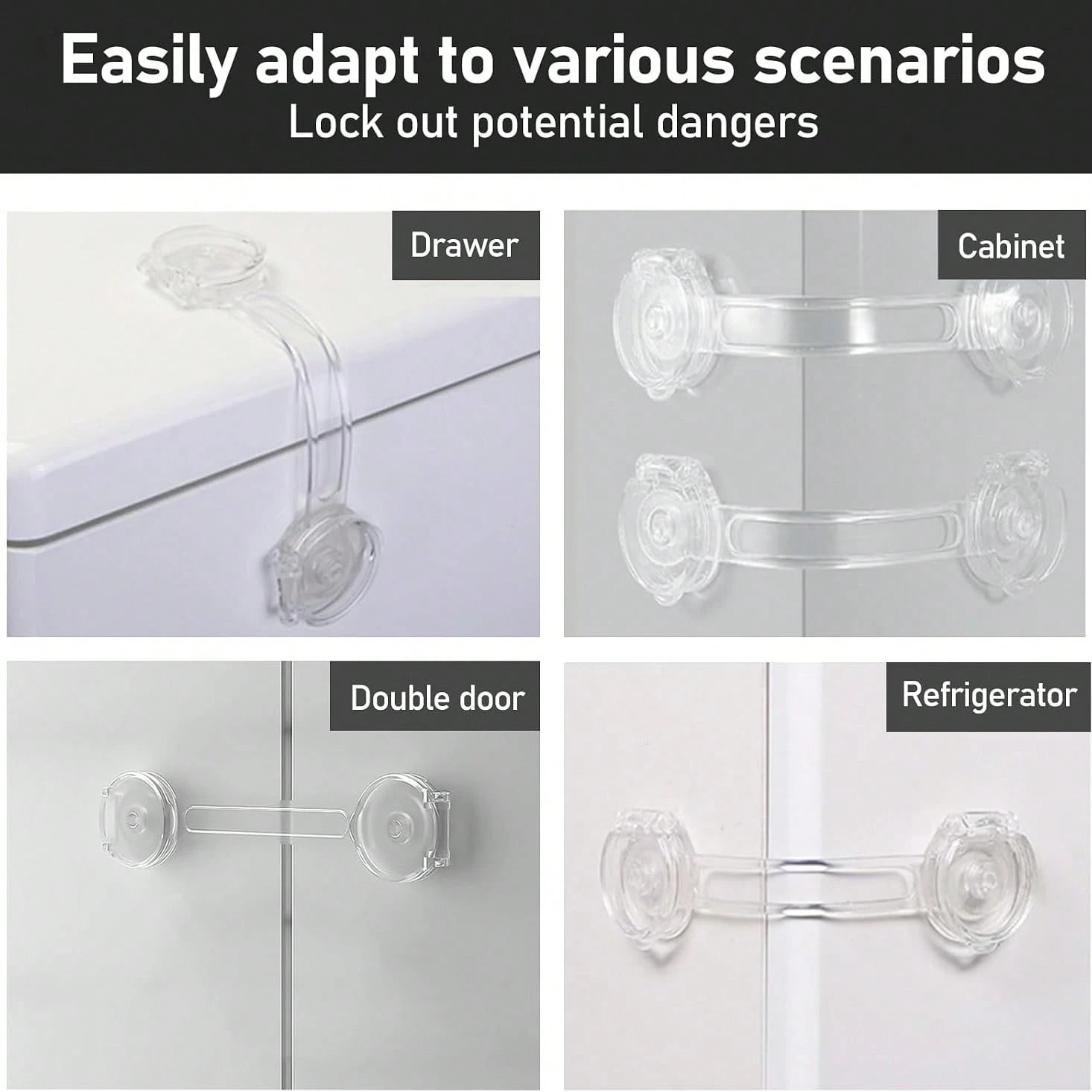 4/6/8/10/12/14/16PCS Child & Baby Safety Locks, Transparent Child Safety Cabinet Door Locks, Suitable For Refrigerator, Cabinet, Drawer, Toilet, Easy Installation Without Tools