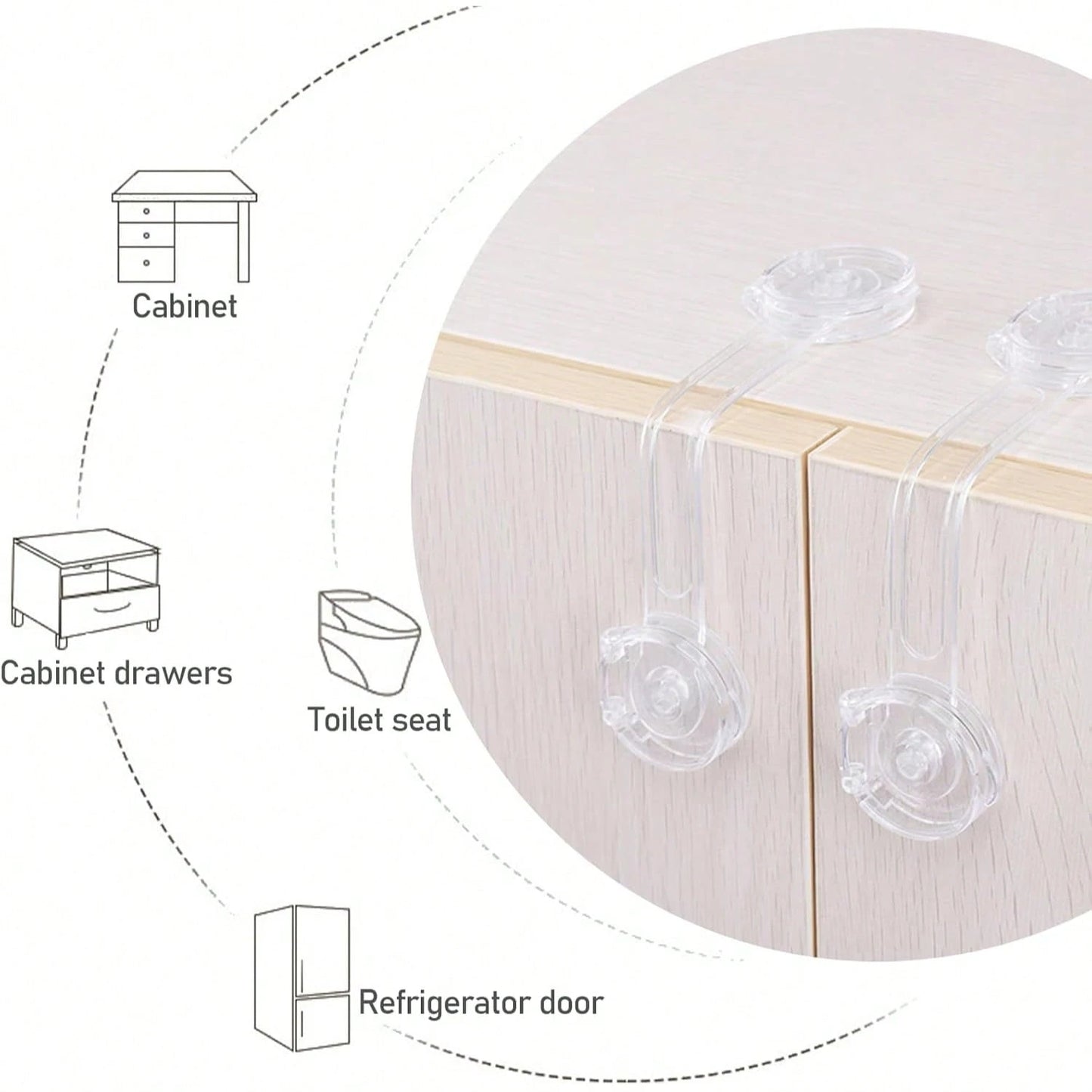 4/6/8/10/12/14/16PCS Child & Baby Safety Locks, Transparent Child Safety Cabinet Door Locks, Suitable For Refrigerator, Cabinet, Drawer, Toilet, Easy Installation Without Tools